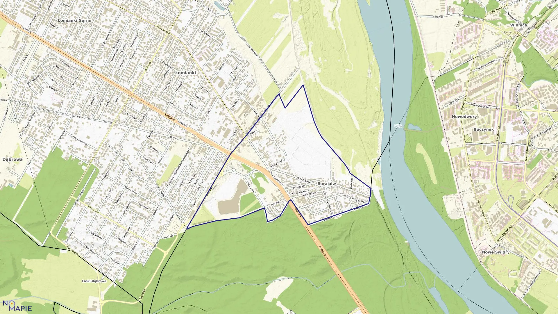 Mapa obrębu 0001 w gminie Łomianki