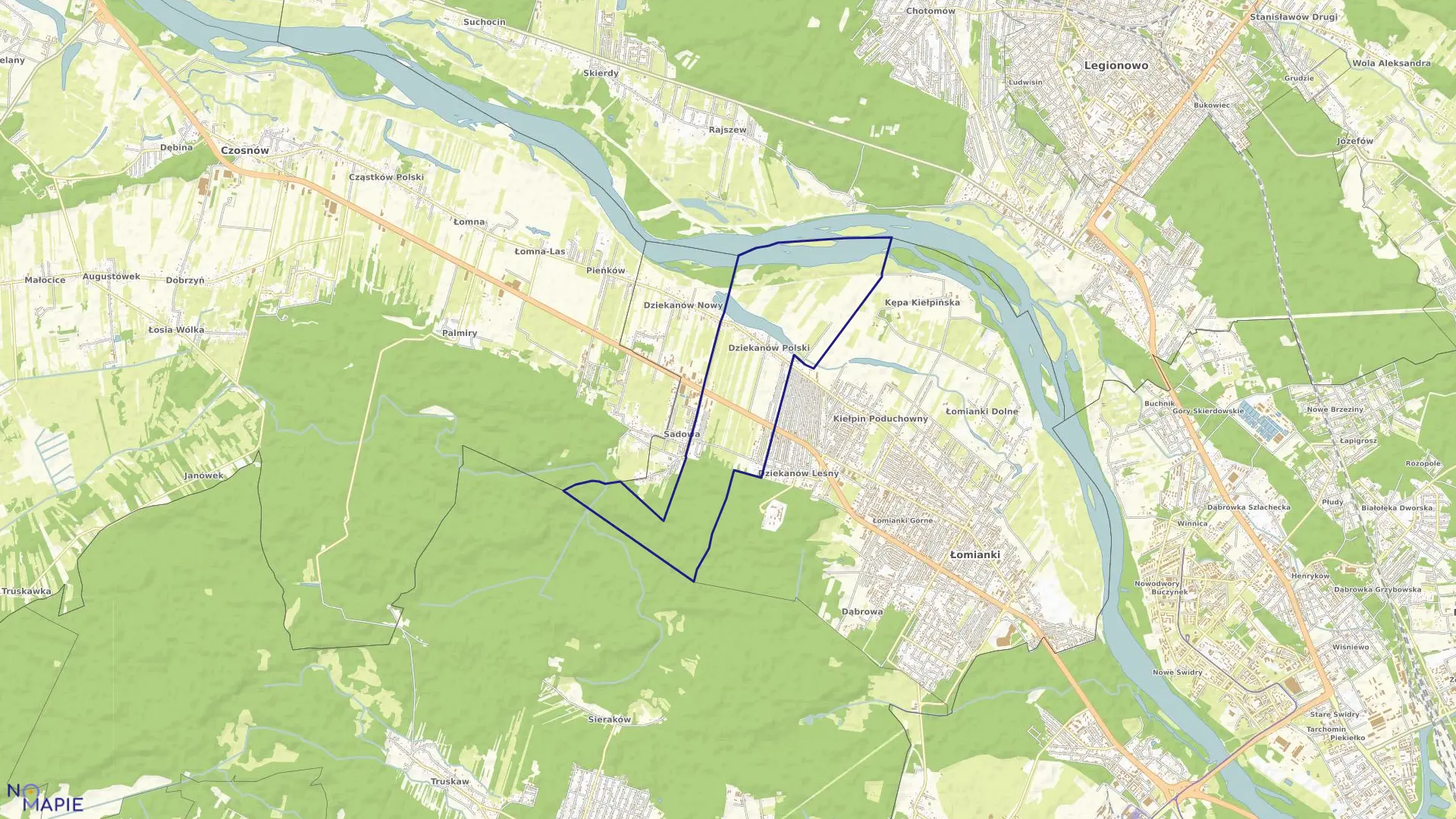 Mapa obrębu DZIEKANÓW POLSKI w gminie Łomianki